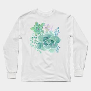 Watercolor Bunch of Succulents Long Sleeve T-Shirt